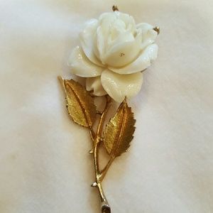 VINTAGE WHITE GOLD FILLED‎ ROSE BROOCH